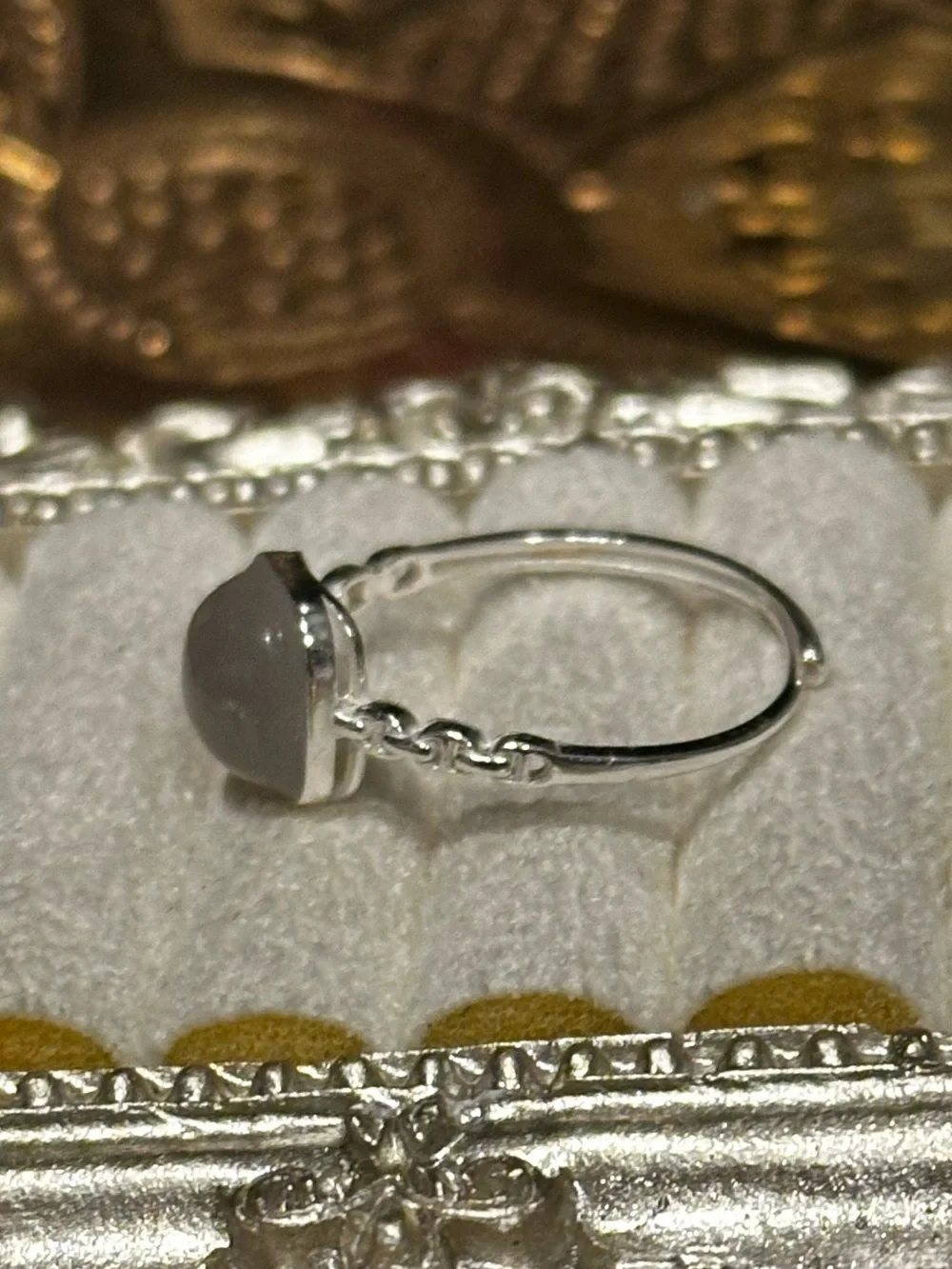 Midnight Jade Sterling Silver Link Ring S925 Adjustable Size 6–9